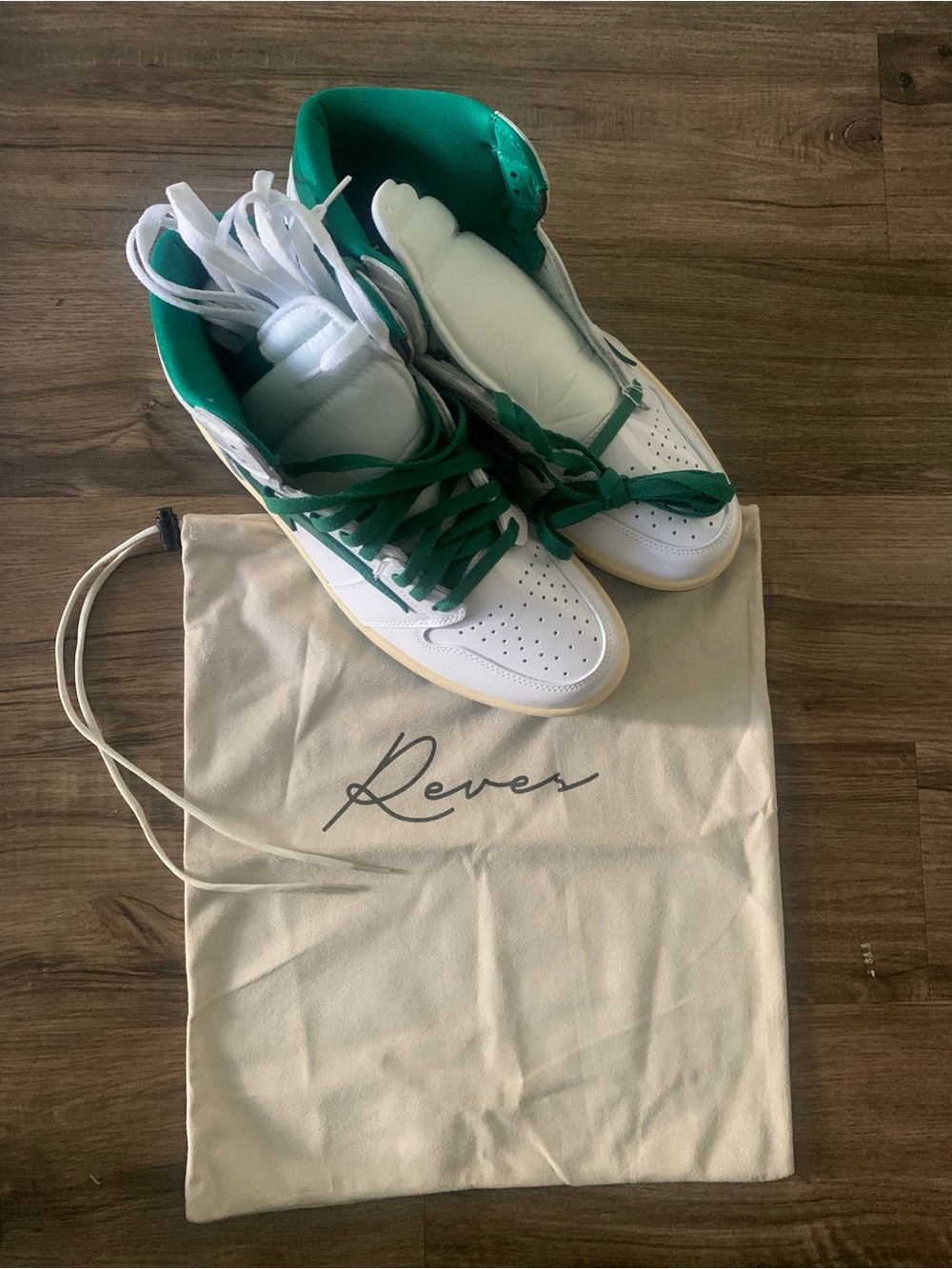 Reves Paris/KIY ‘85 HI White/Shamrock Extra White Laces & Dust Bag Men Size 12